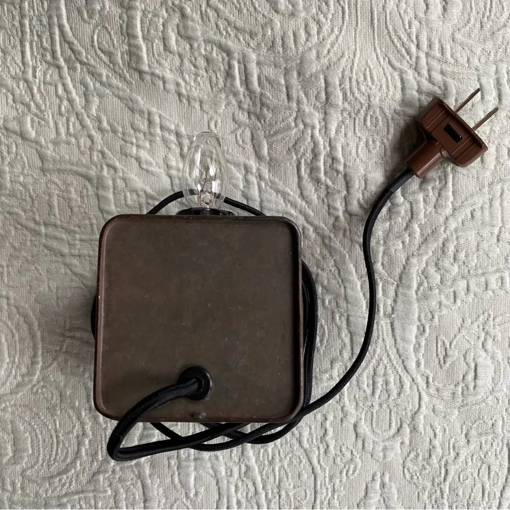 VINTAGE Mini Lamp Refined Camphor Tin Metallic Side Lamp Handmade Brown Lantern